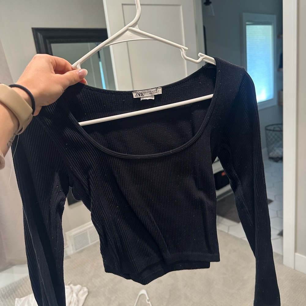 Zara Black Ribbed Scoop Neck Bodysuit